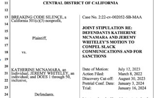Breaking Code Silence Joint Stipulation for Motion to Compel Slack Communications and For Sanctions